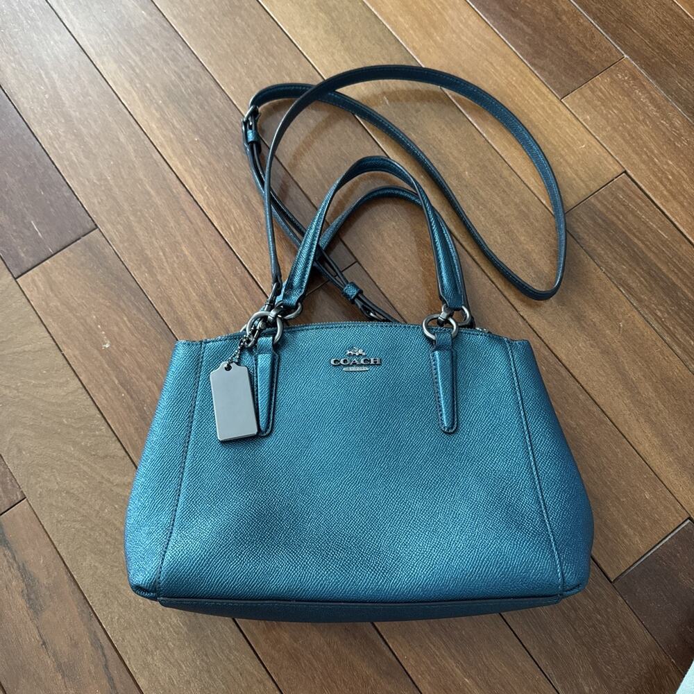 Coach Authentic Mini Christie Carryall Metallic Dark Teal Purse Handbag